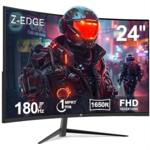 Monitor curvo para juegos Z-Edge de 24 pulgadas, frecuencia de actualización de 180 Hz, MPRT de 1 ms, monitor para juegos FHD 1080, curva R1650, pantalla